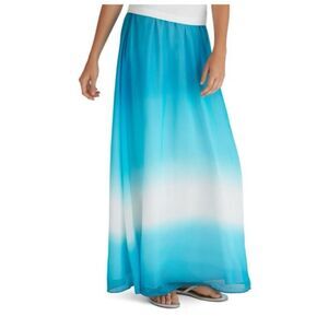NWT White House Black Market WHBM Dip Dye Cerulean Ombre Silk Maxi Skirt M